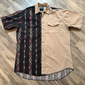 Vtg Frontier Series Western Shirt Mens Size XLT Southwest Aztec Two Tone Cotton